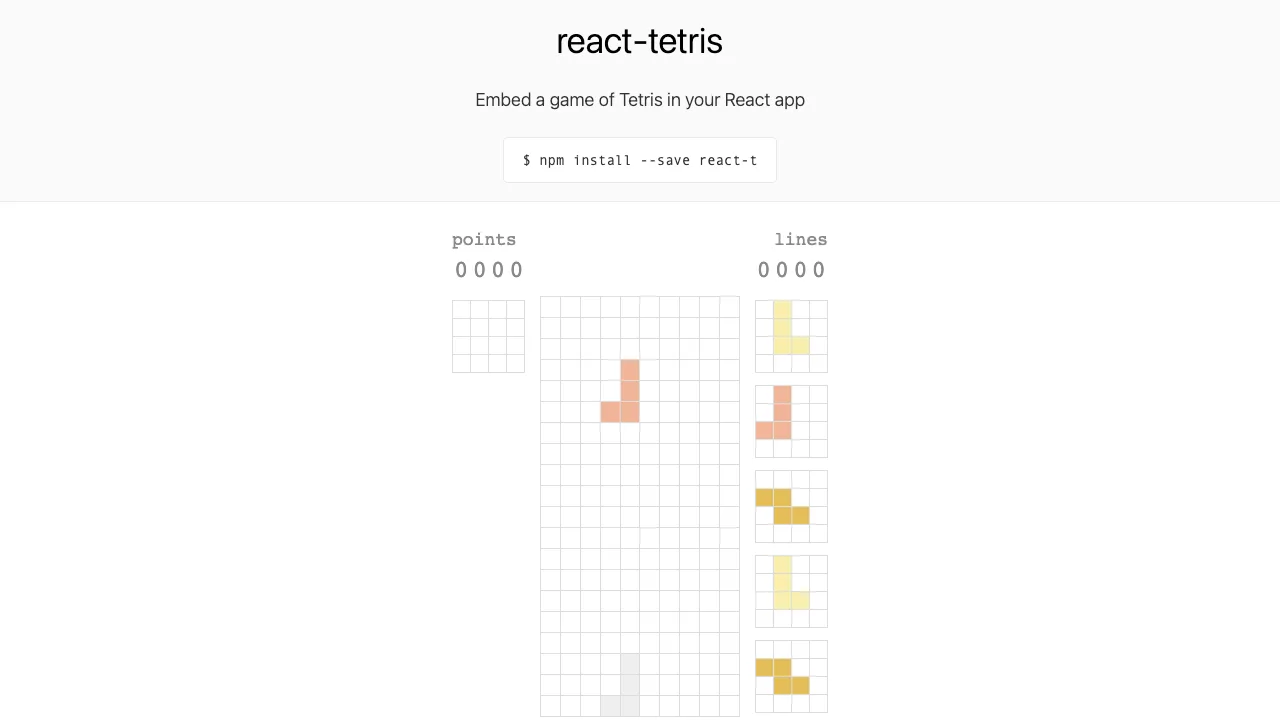 React Tetris gameplay screenshot