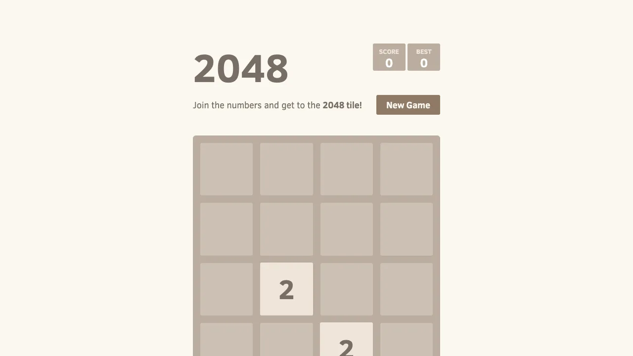 2048 React gameplay screenshot