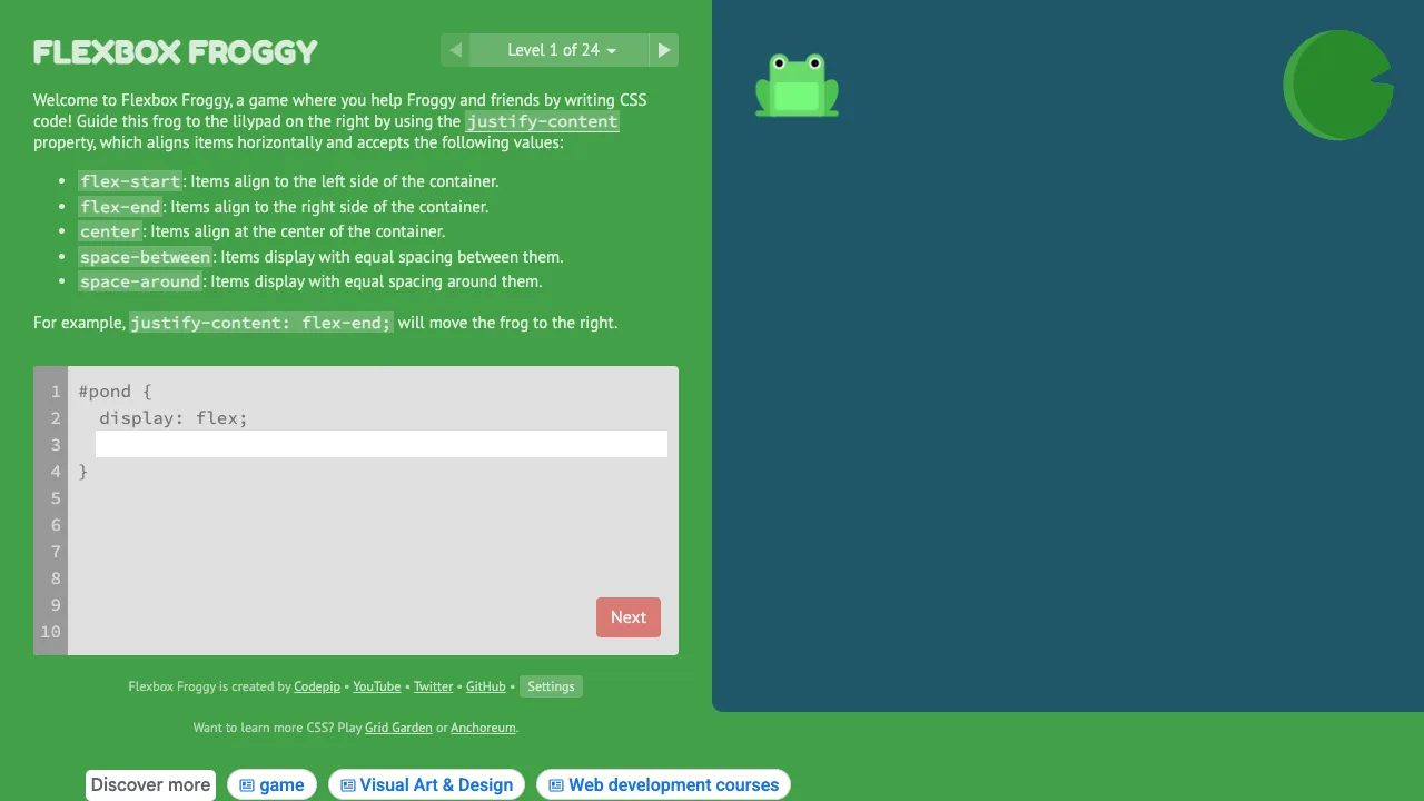 Flexboxfroggy gameplay screenshot