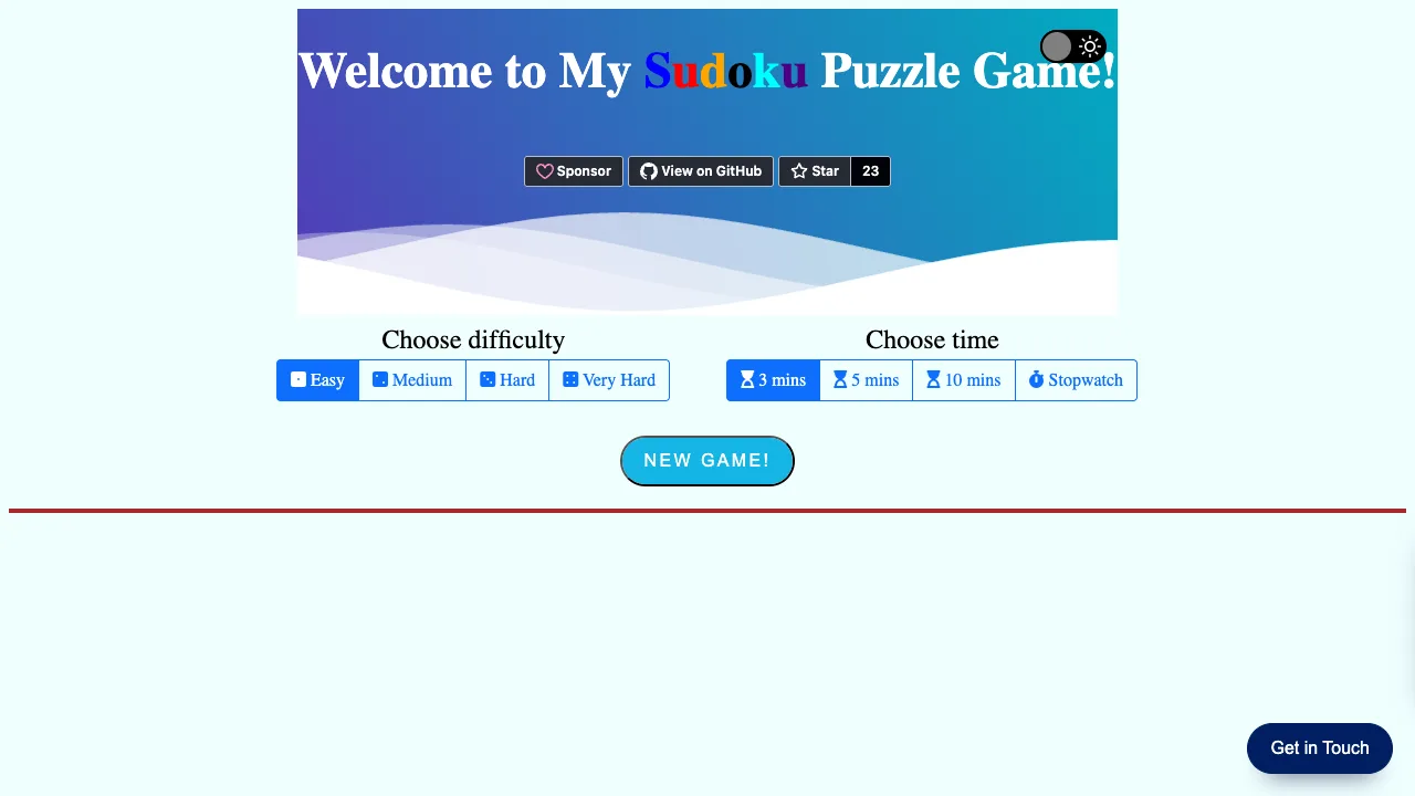 Web Sudoku Puzzle Game gameplay screenshot