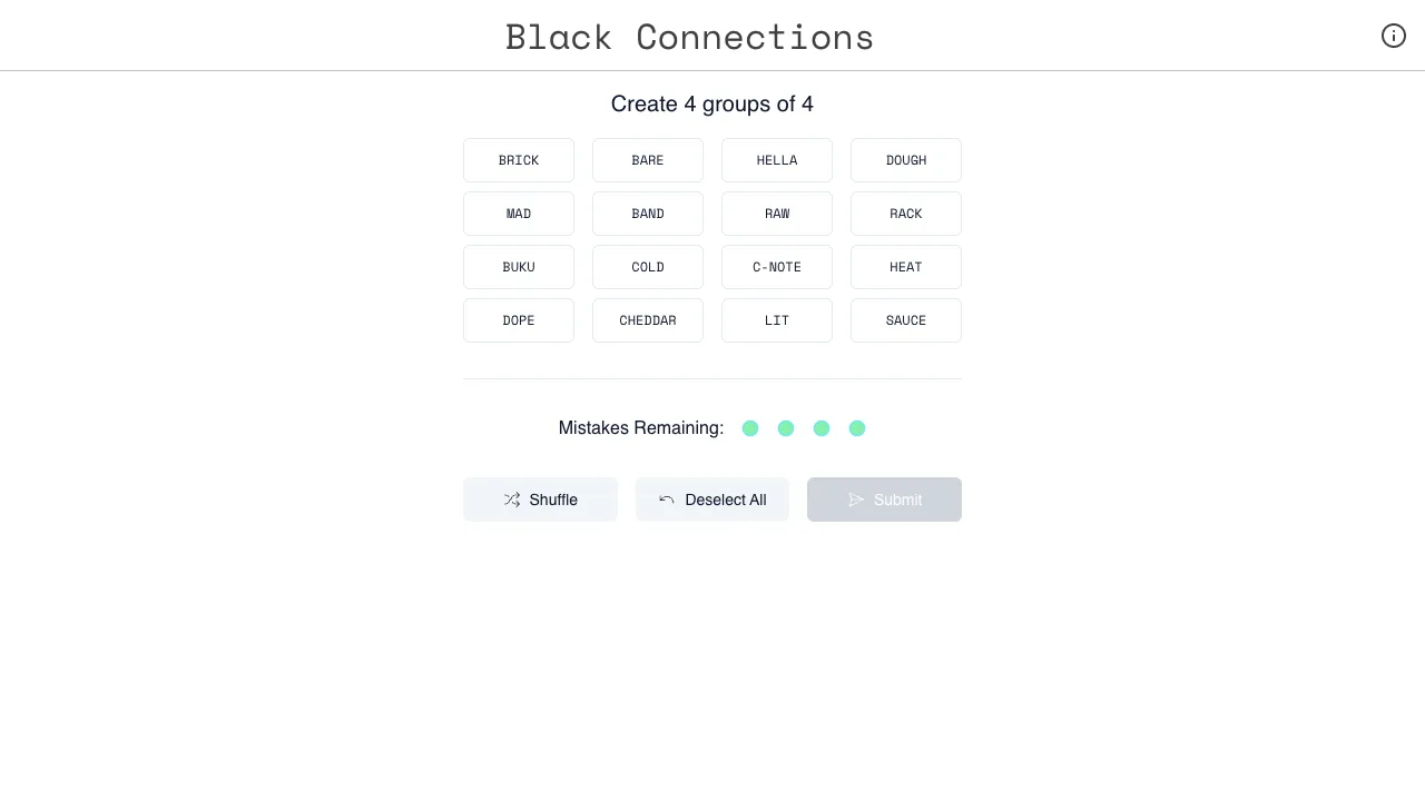 React Connections Game gameplay screenshot