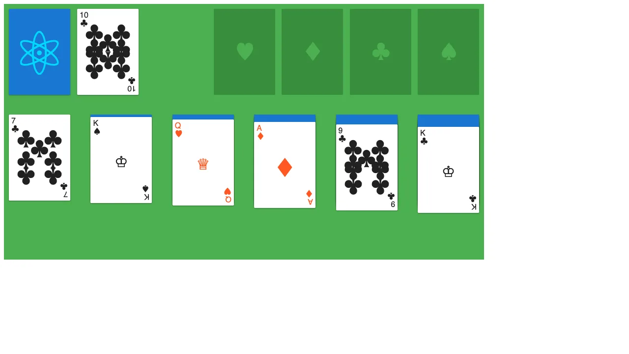 React Solitaire gameplay screenshot