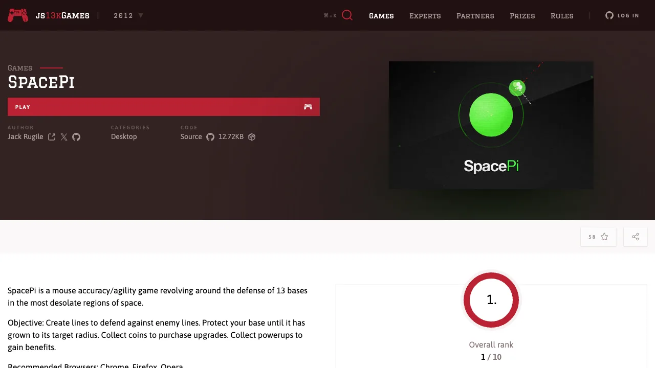 Spacepi Js13k gameplay screenshot